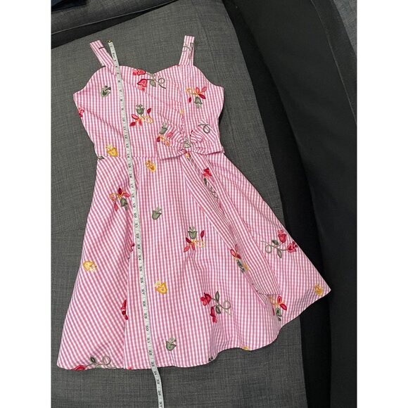 Vintage Y2K Rare Editions Pink White Gingham Fit and Flare Embroidered Dress - Picture 10 of 11